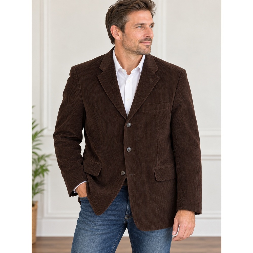 Vintage Corduroy Blazer Villini Mens 42R Brown 3 Button Sport Coat Quiet Luxury